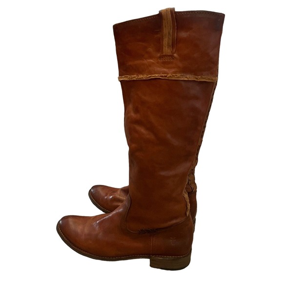 Frye Shirley Artisan Tall Riding Boots Brown Leather Pull On - Picture 3 of 15